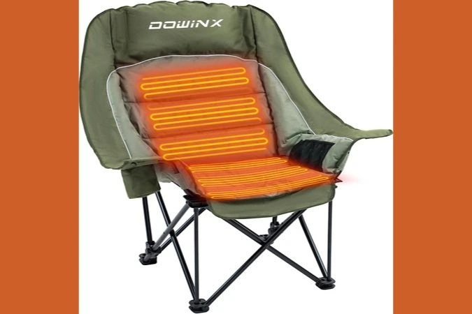Dowinx Oversized Extra Large Heated Camping Chair for Adults – Adjustable, Padded, Folding, 300 lbs. Capacity, Waterproof, with Cup Holder, Green