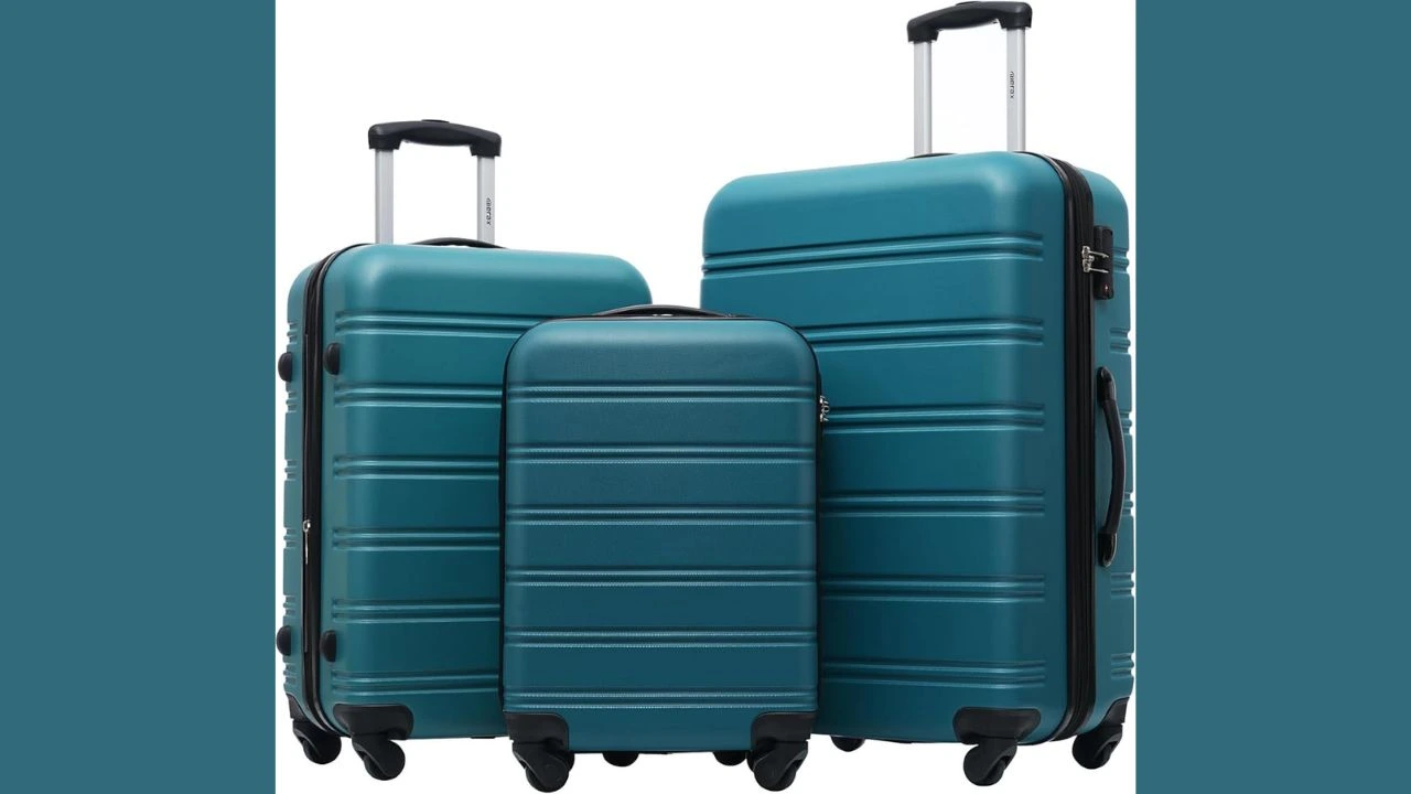 Merax 3-Piece Expandable Hardshell Luggage Set with Spinner Wheels & TSA Lock – Antique Blue Green