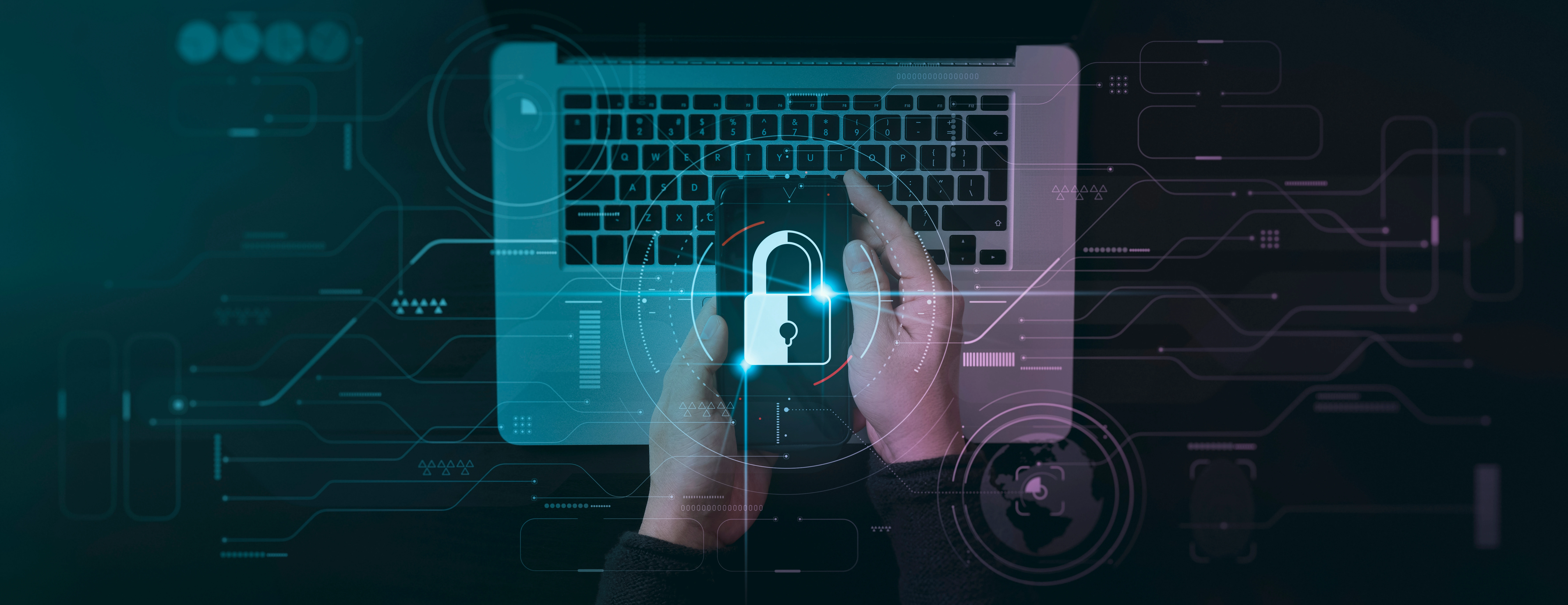Picture of a computer screen showing promoting cyber security