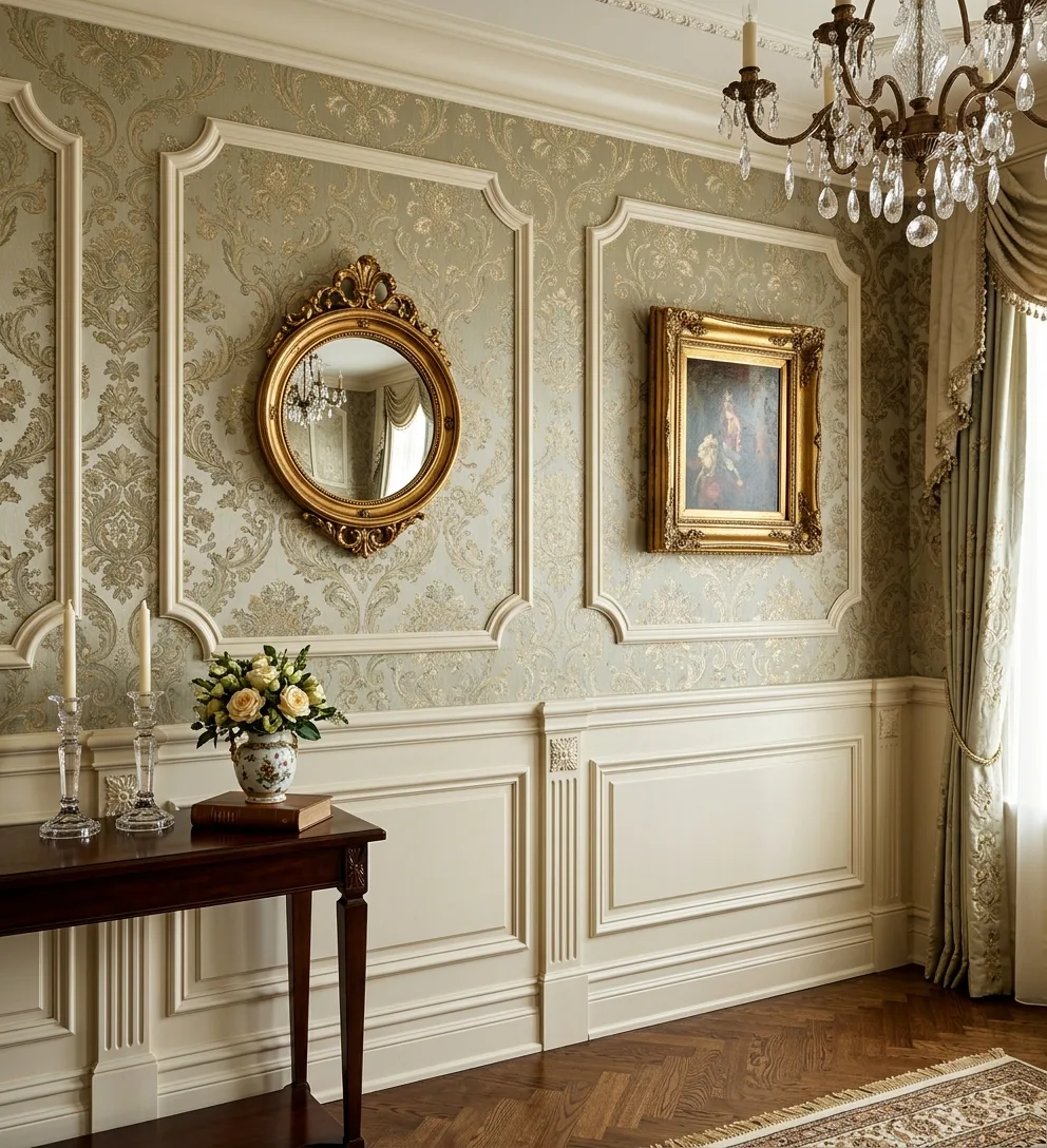 Wall molding and elegant wallpaper design, luxury home decor