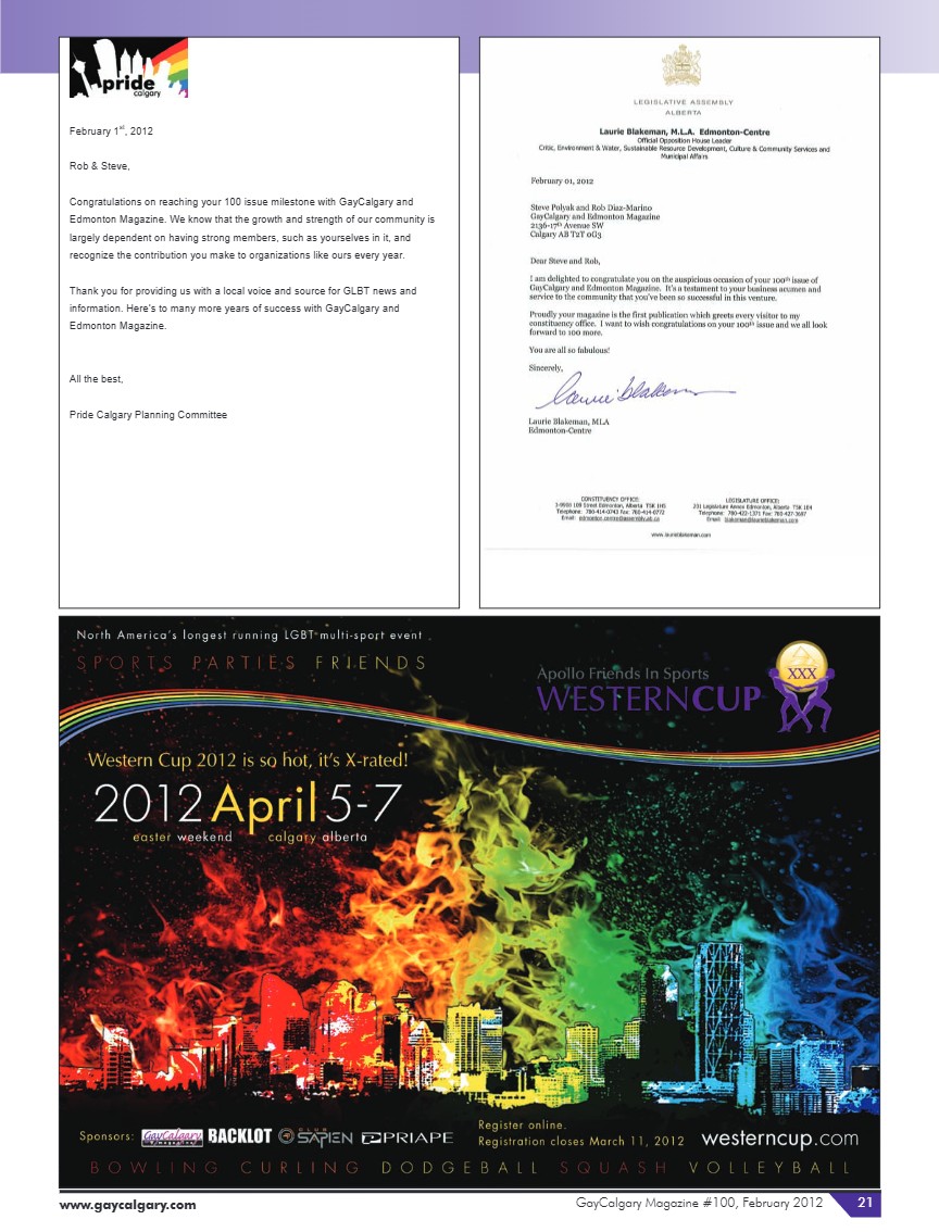 GayCalgary Magazine February 2012 — page 21
