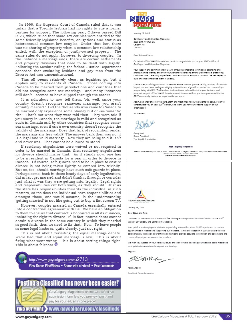 GayCalgary Magazine February 2012 — page 35