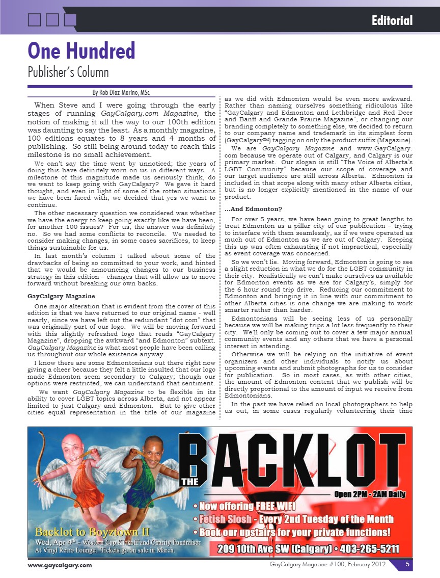 GayCalgary Magazine February 2012 — page 5