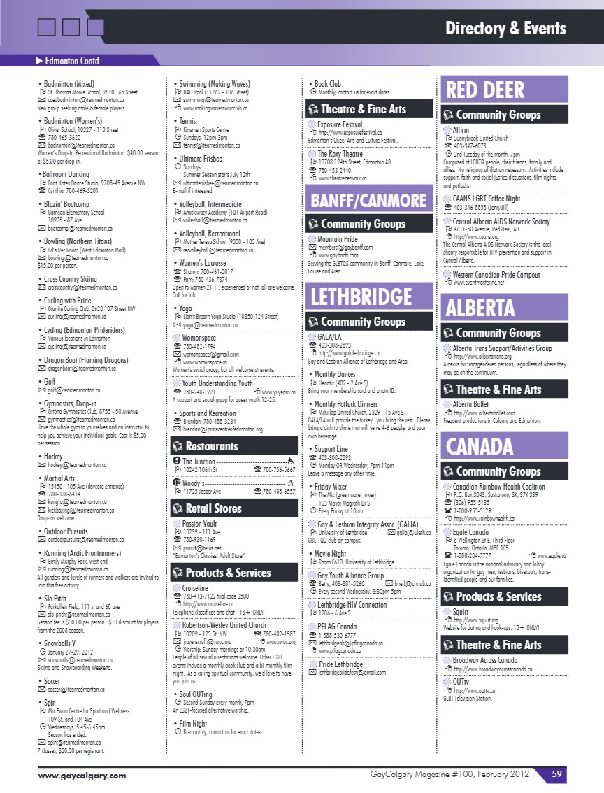 GayCalgary Magazine February 2012 — page 59