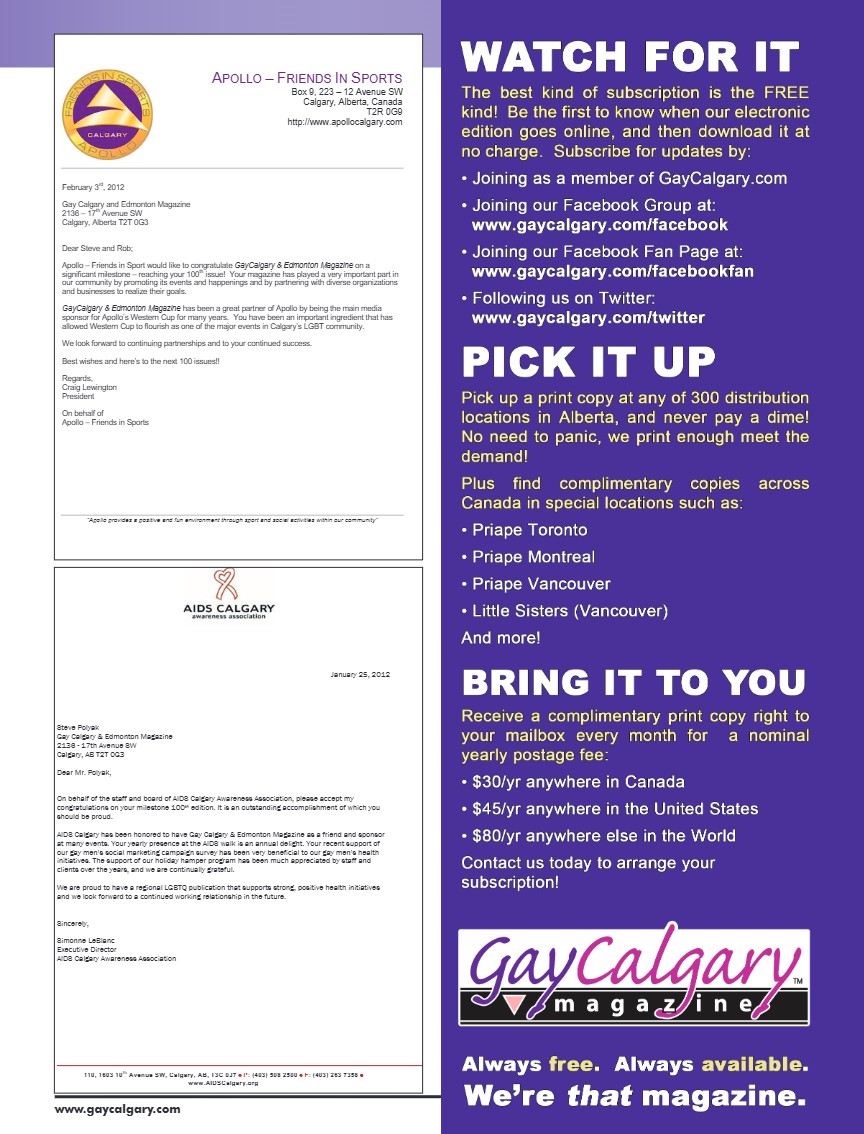 GayCalgary Magazine February 2012 — page 61