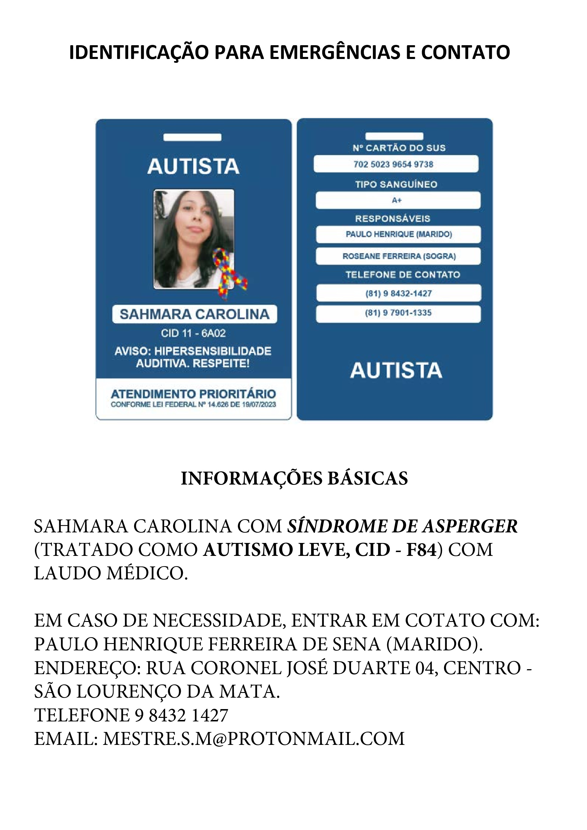 Relatório e Documentos Médicos Sahmara Carolina 2.0