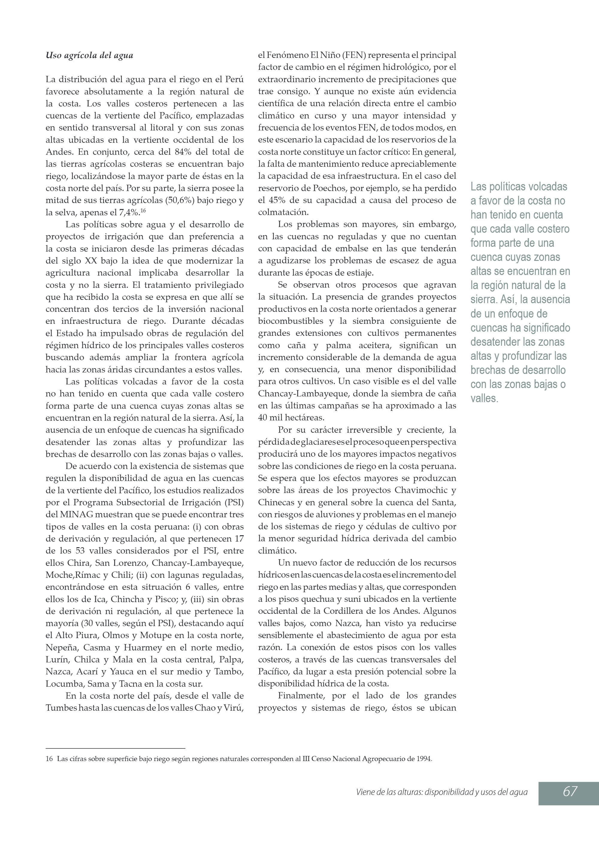Viene de las alturas. Disponibilidad y usos del agua (2009) — page 11