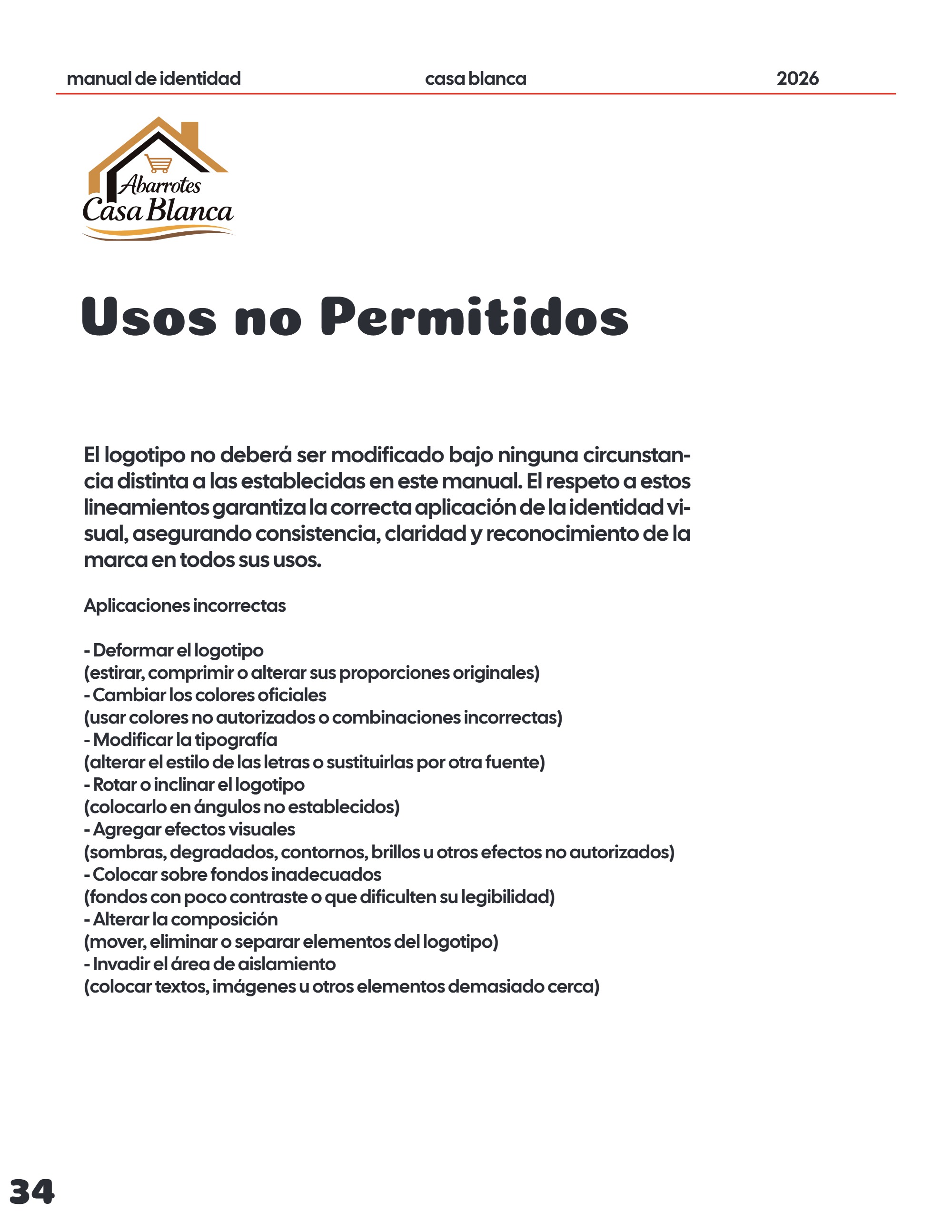 Manual de Identidad Abarrotes CASA BLANCA — page 34