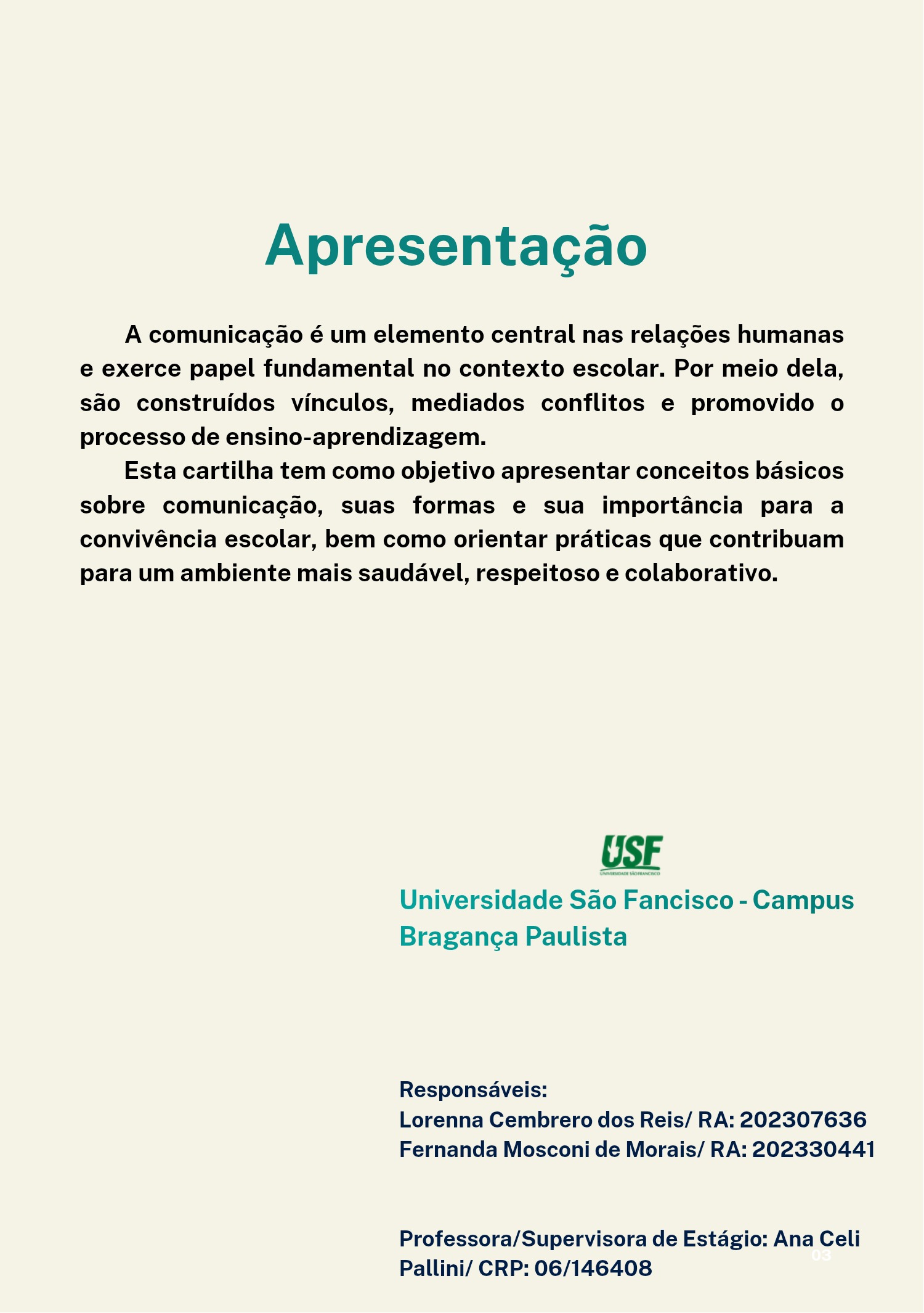 Bora Conversar? Escola e comunicação: caminhos para o respeito -Universidade São Francisco - cartilha — page 2