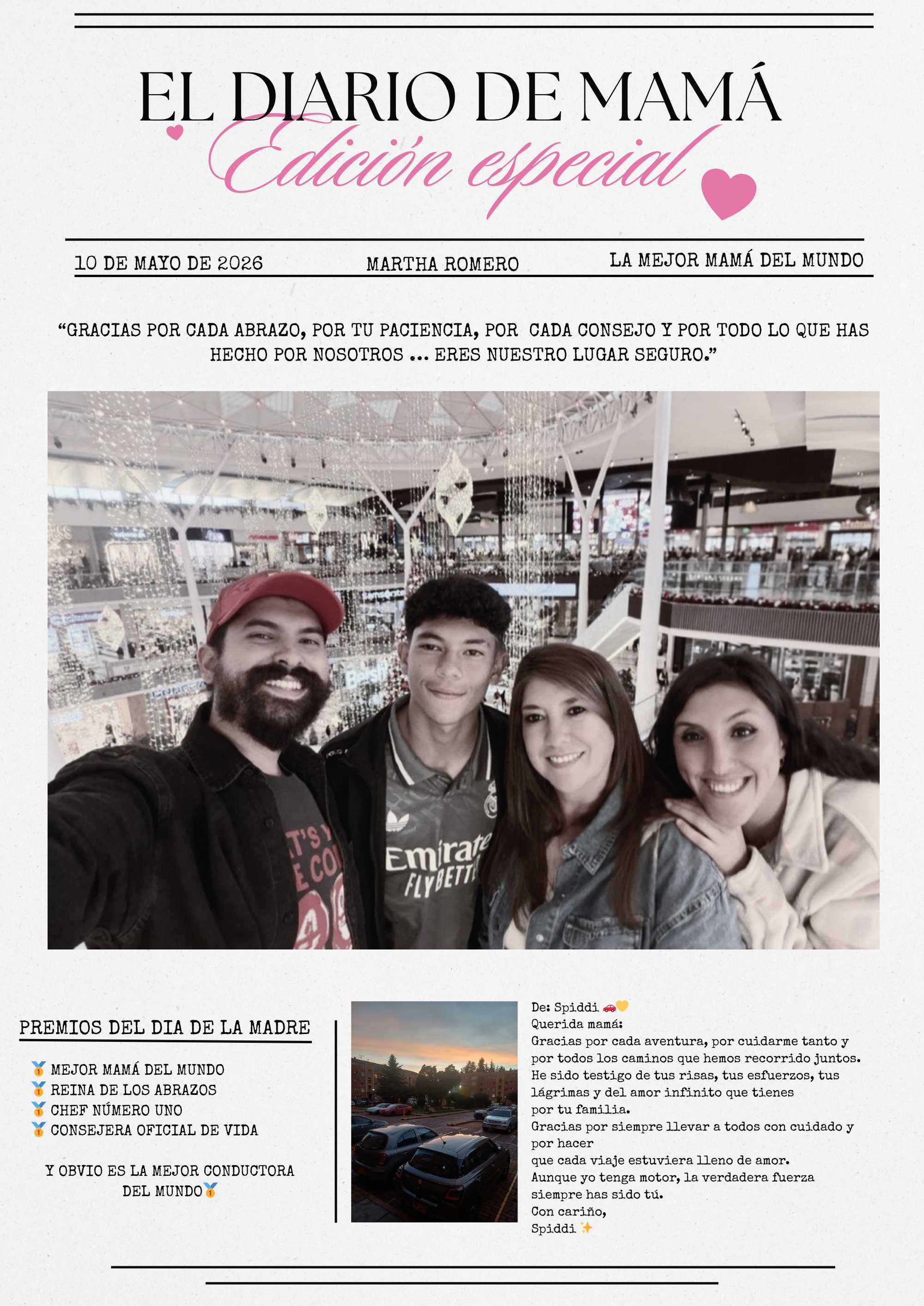 Documento A4 Periódico Día de las Madres Minimalista Rosa