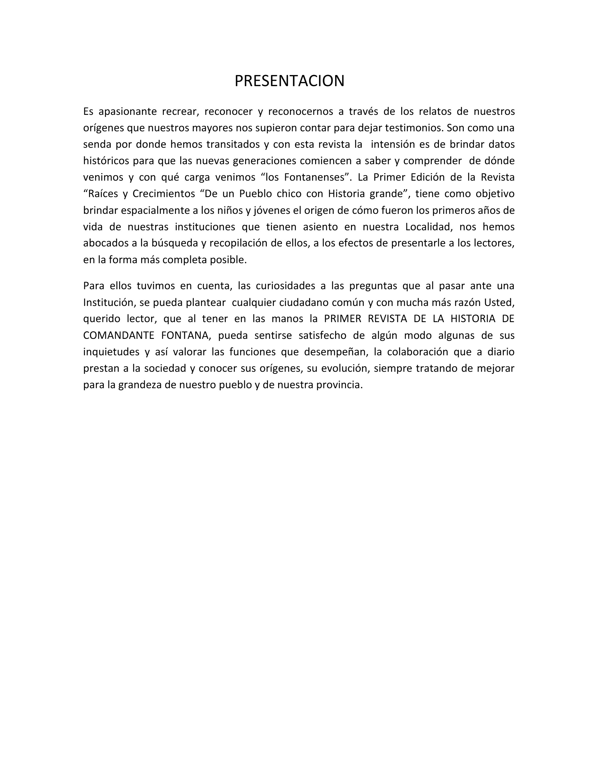 Revista Historia de Comandante Fontana