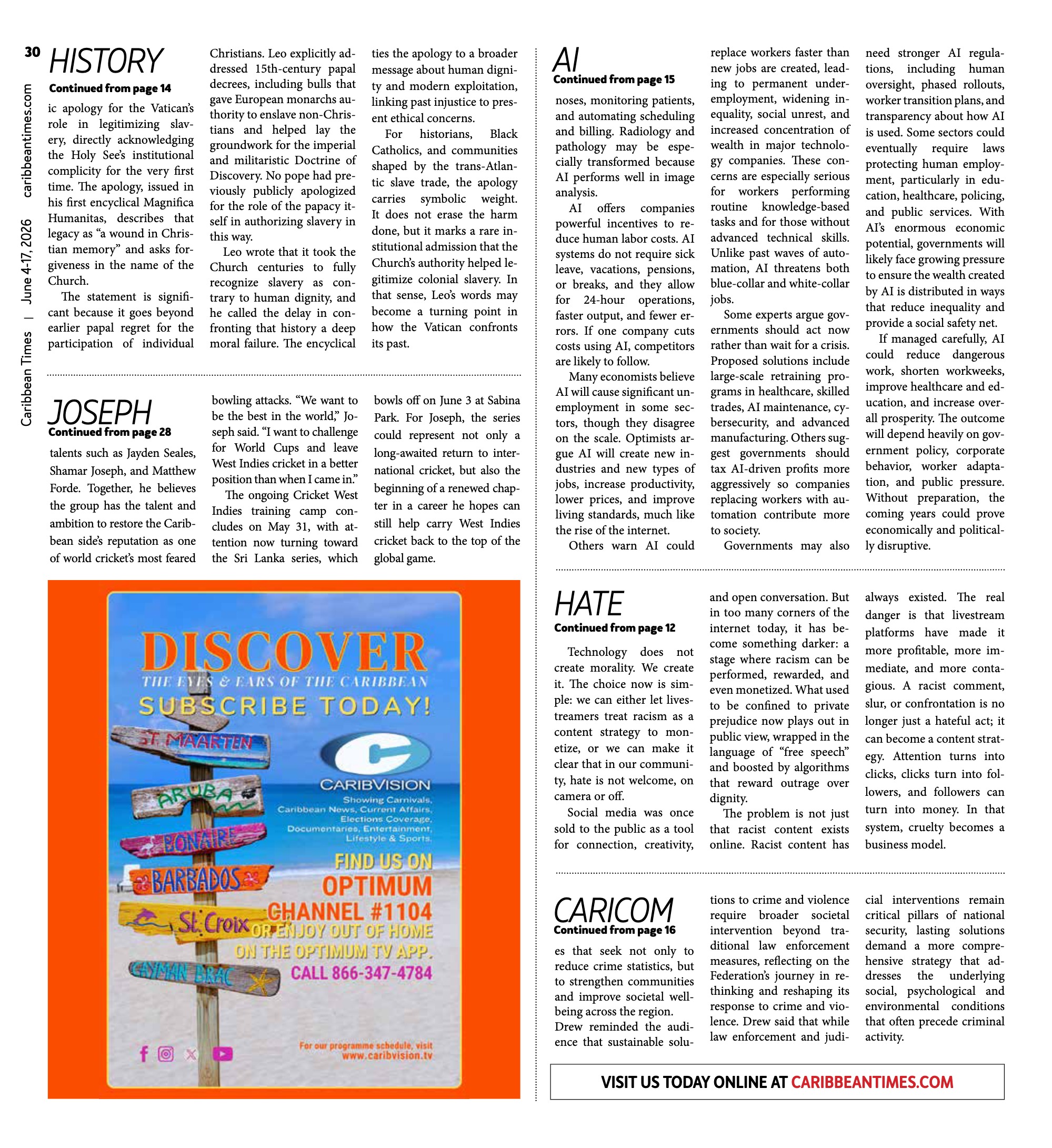 Caribbean Times News (June 3) — page 30