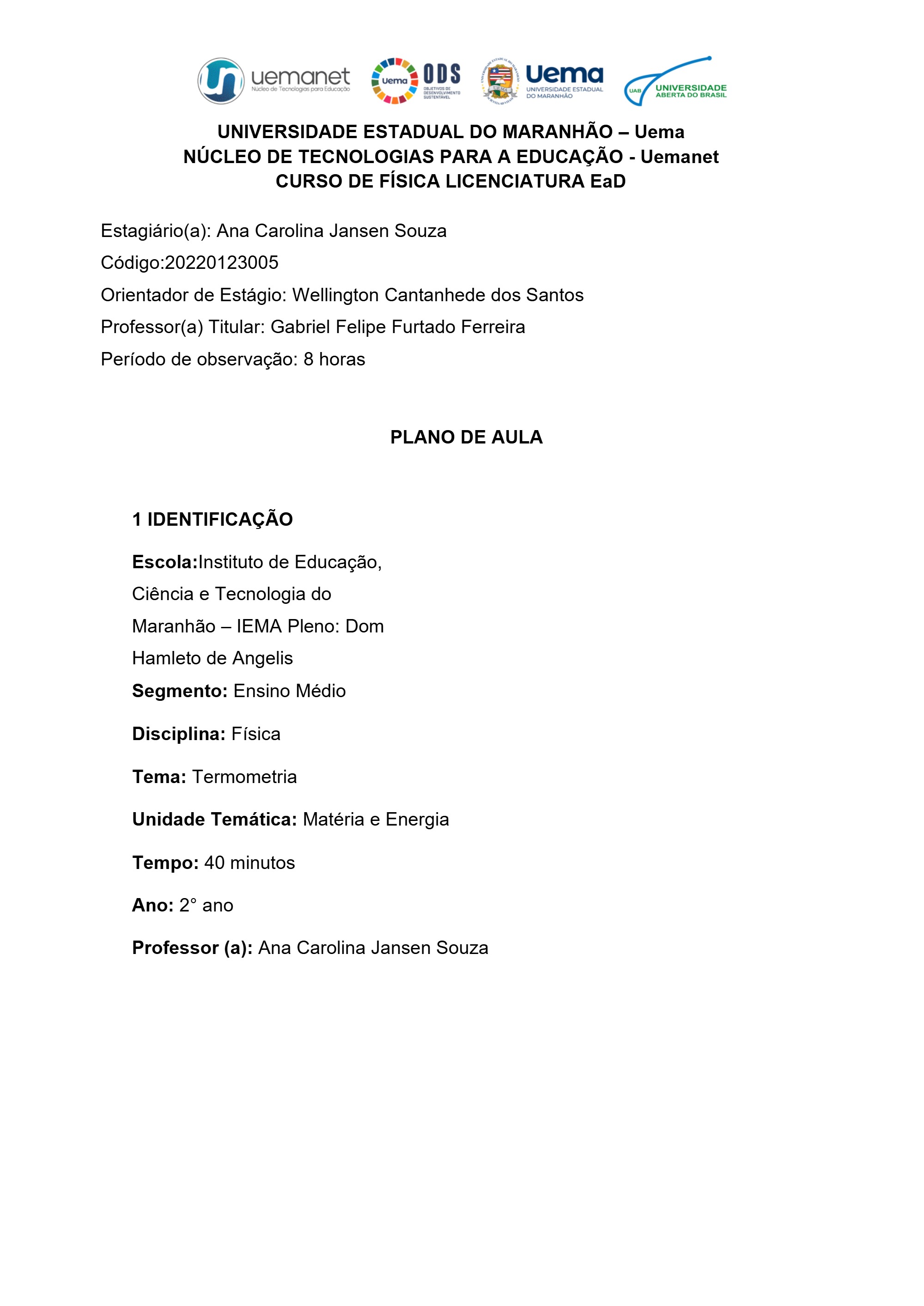 Plano de aula, Ana Carolina Jansen 
