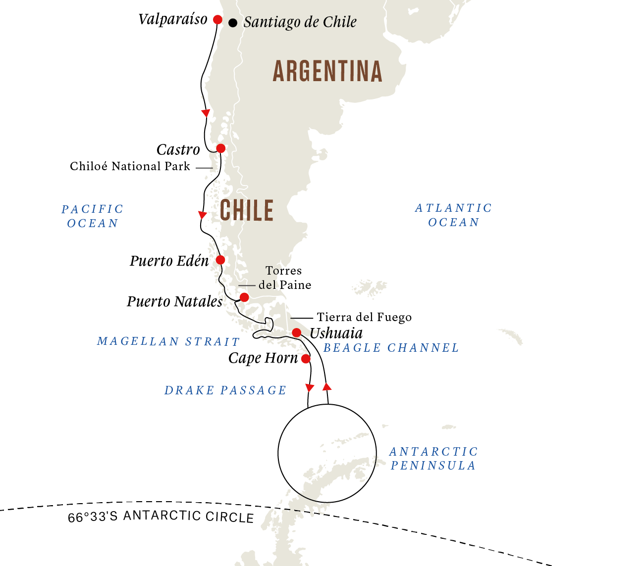 Antarctica & Patagonia Expedition | Southbound | Map