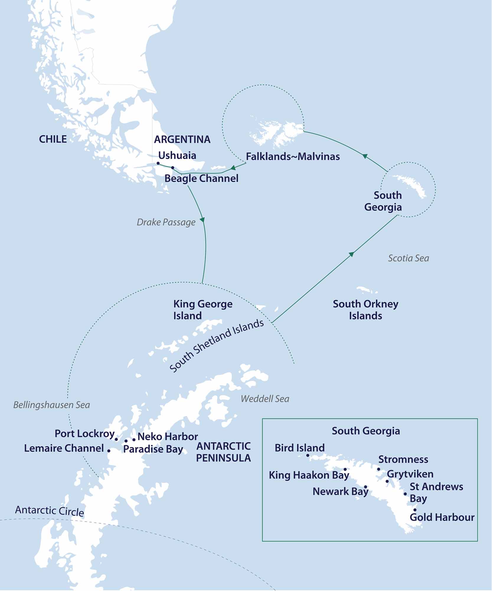 Falklands, South Georgia & Antarctic Peninsula | Map