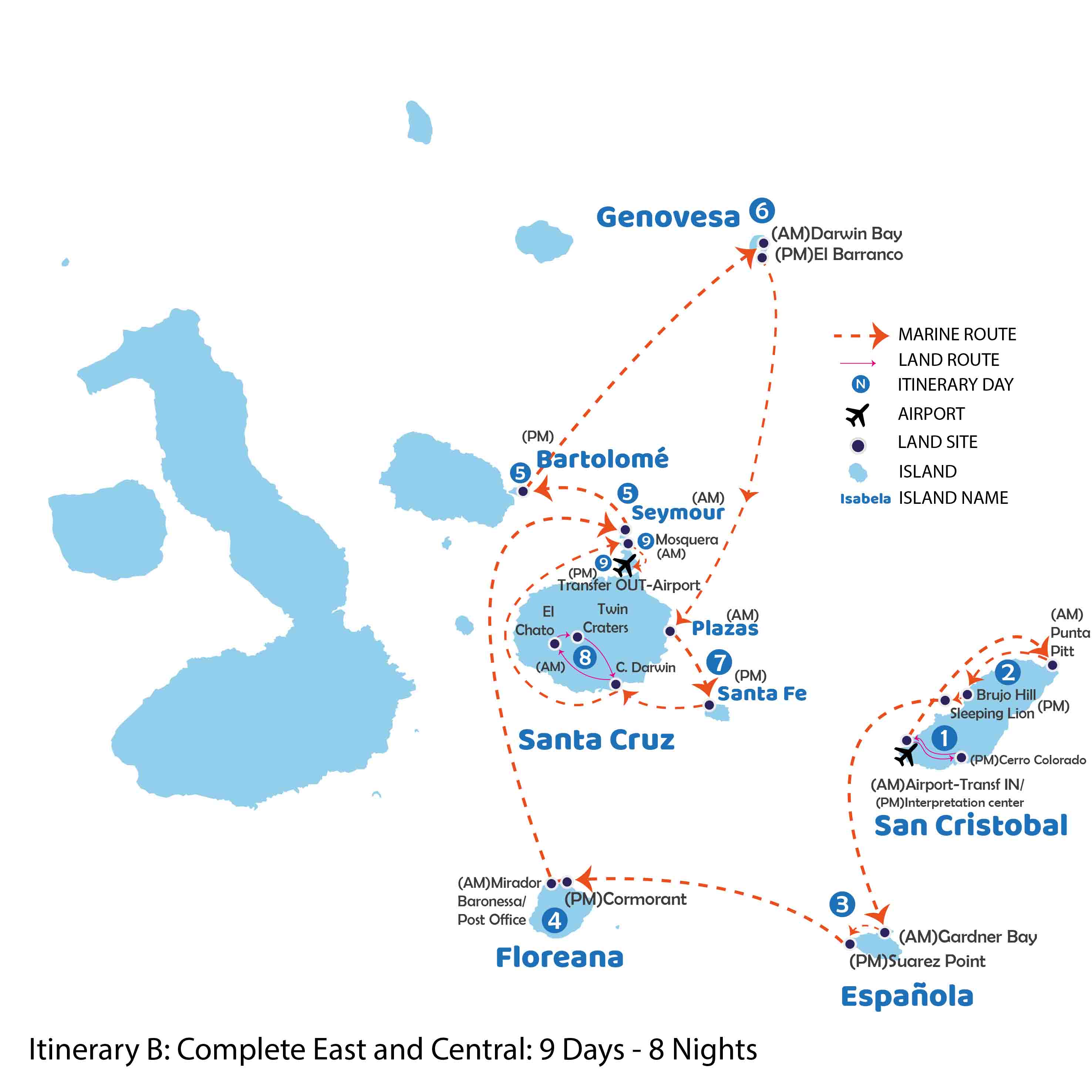 Itinerario completo del Este y Centro | Map