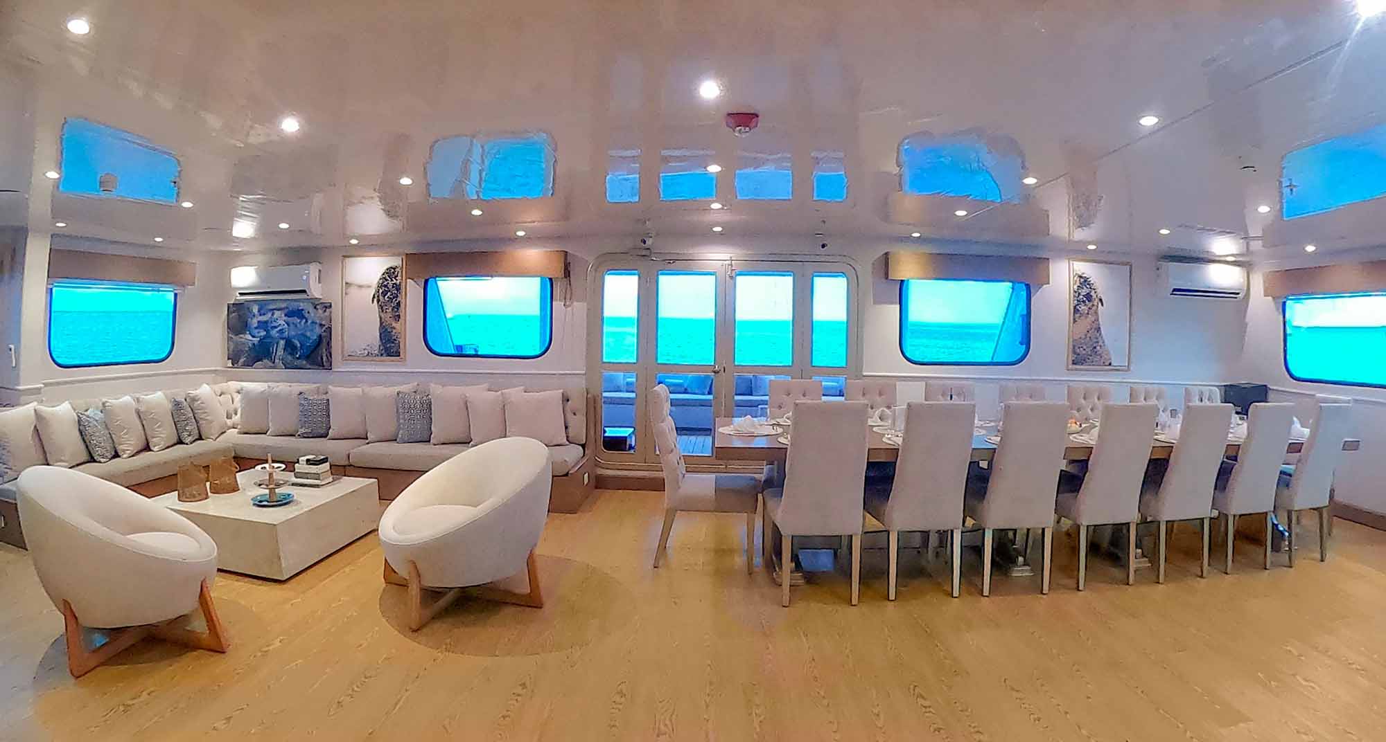 Indoor lounge and Dining room | Galapagos Seaman Journey Catamaran