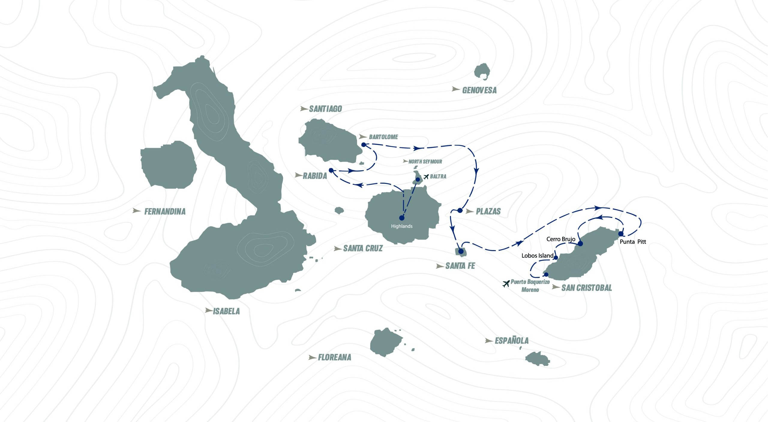 5-Day Galapagos Islands Cruise: Discover Notable Landmarks | Map