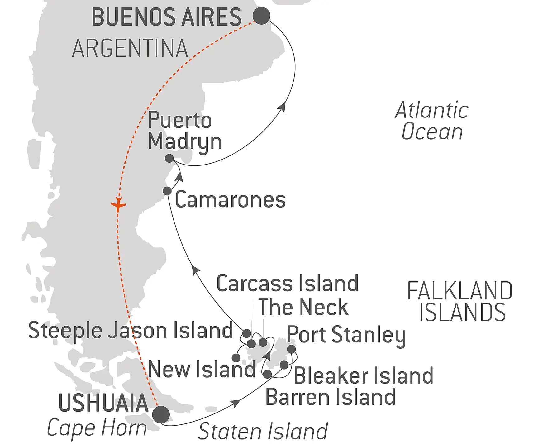 Wild Nature between Argentina and the Falkland Islands | Map
