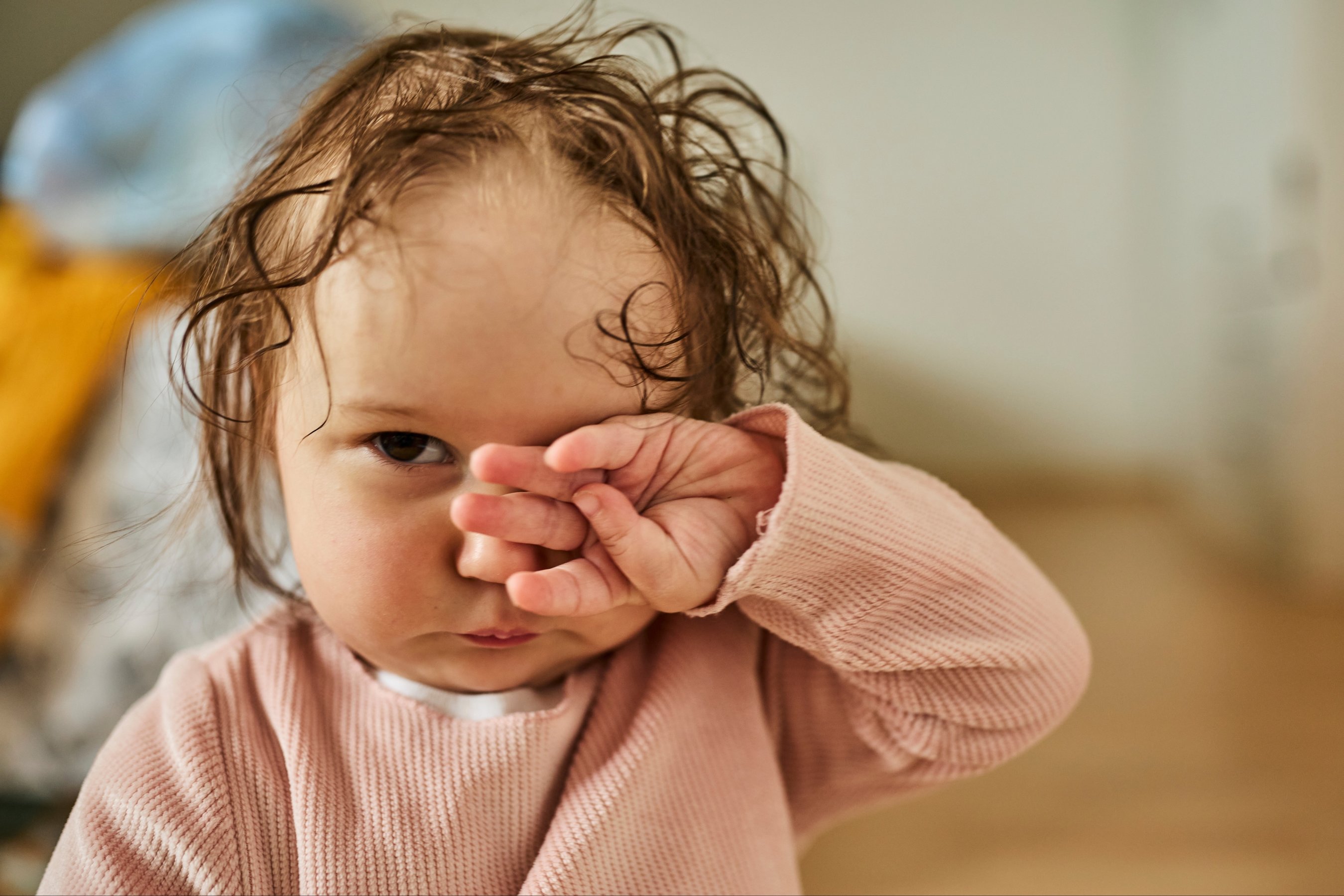 Sleepy Baby Rubbing Eyes Before Nap