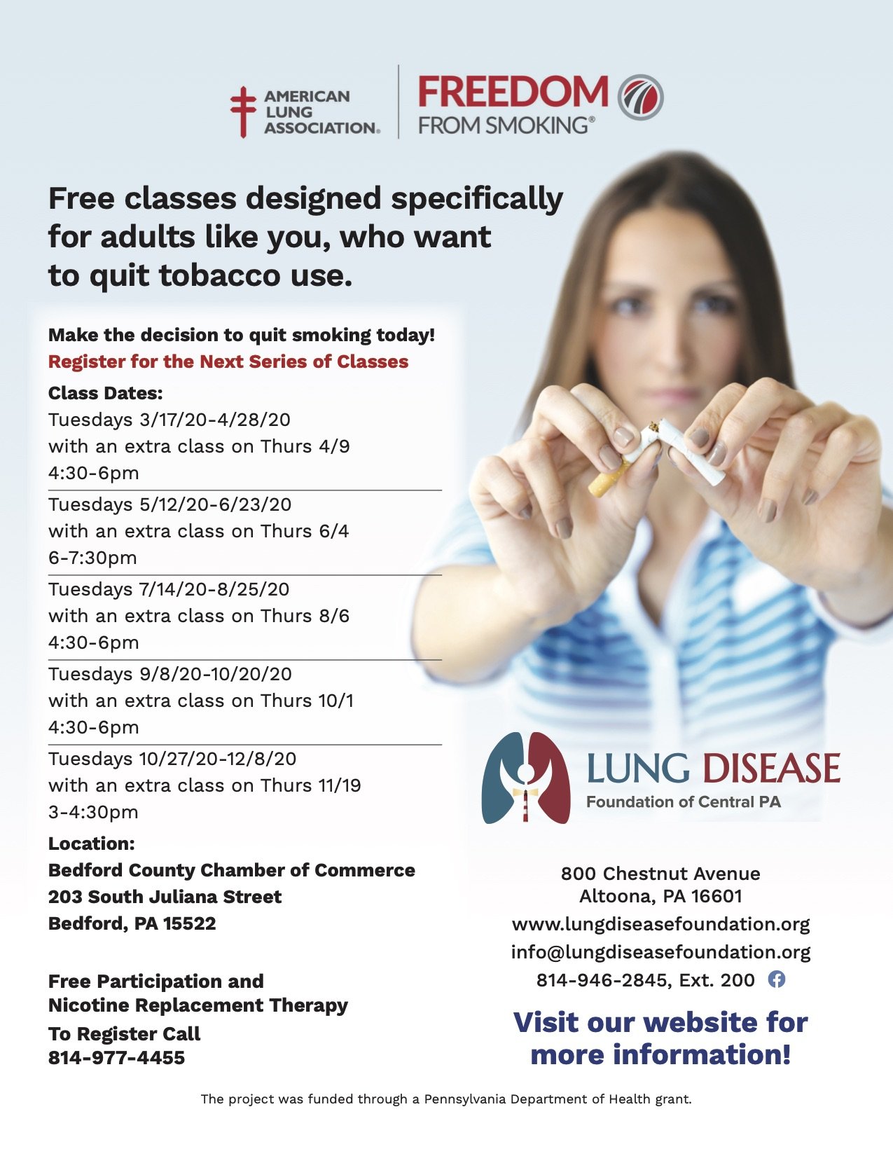 Free classes designed specifically for adults like you, who want to quit tobacco use, Bedford.