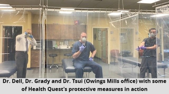 Dr. Dell, Dr. Grady and Dr. Tsui (Owings Mills office) with Health Quest's protective measures