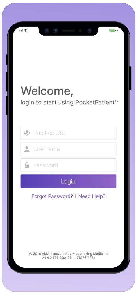 login page of the app