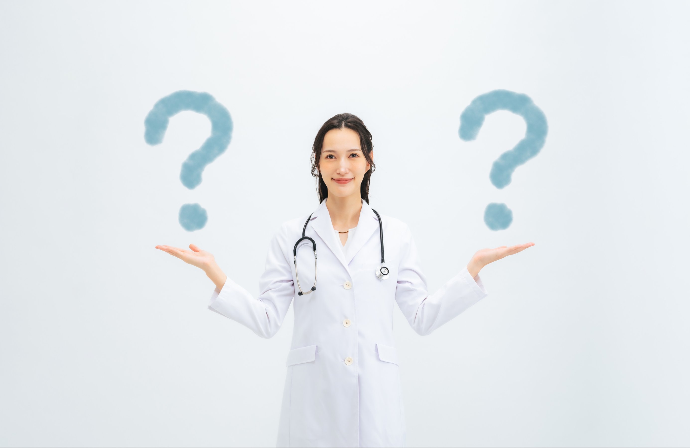 A female doctor comparing two things