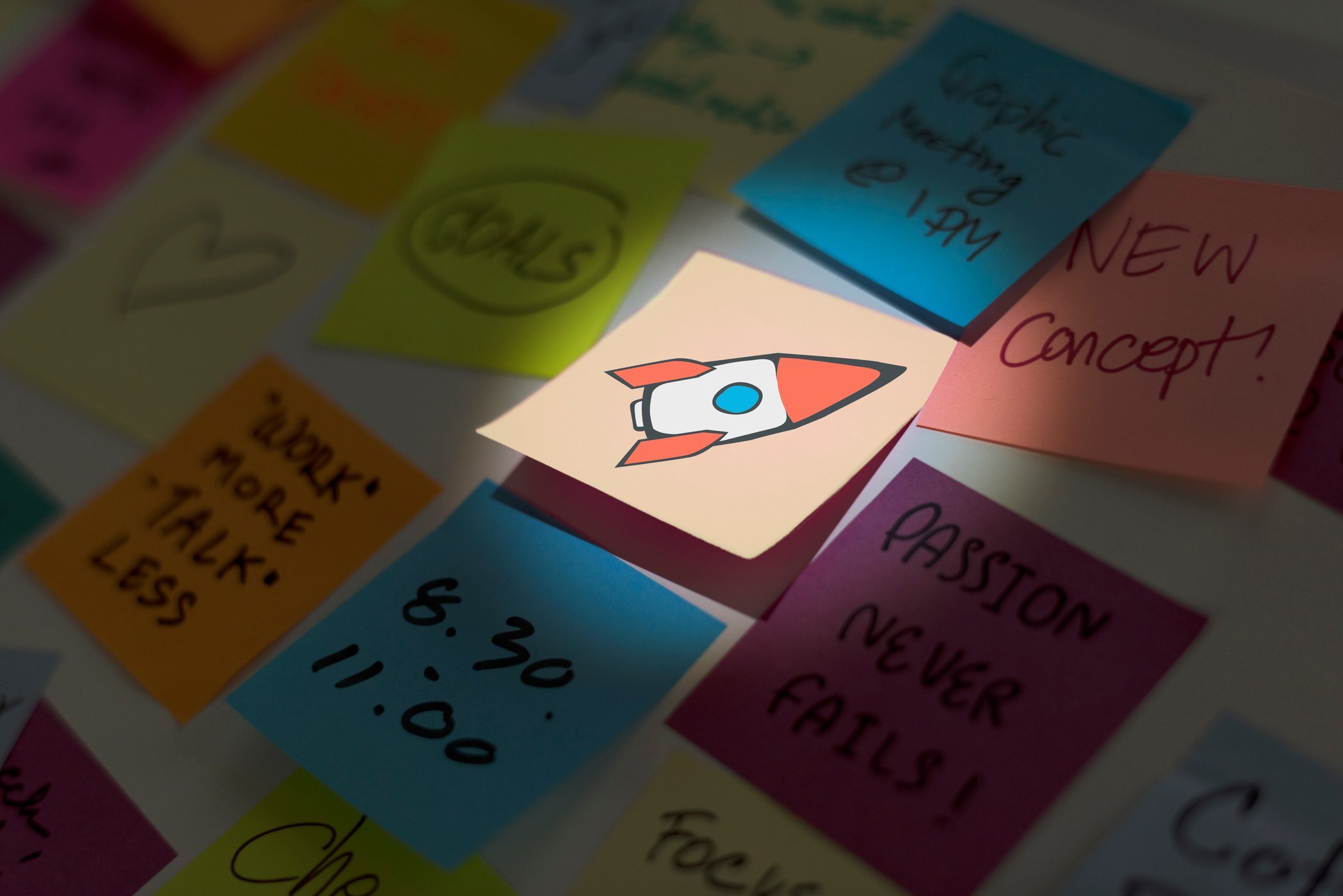 note memo papers post it rocket start up icon