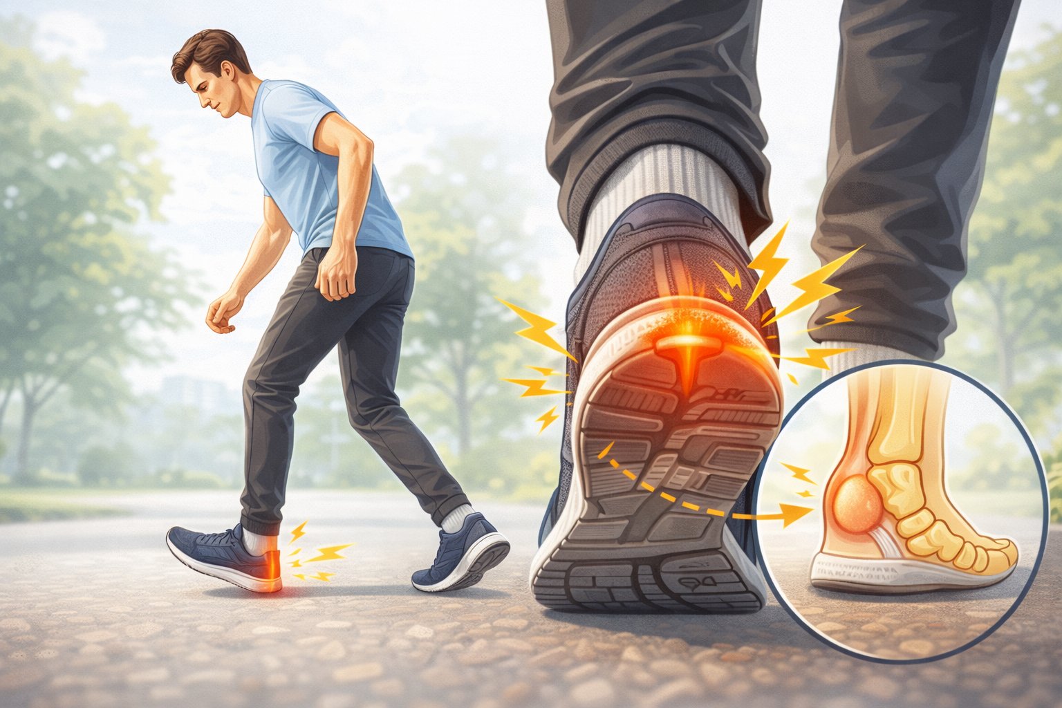 Learn the causes of heel pain when walking, common symptoms, treatment options, and when to see a podiatrist for persistent heel discomfort.