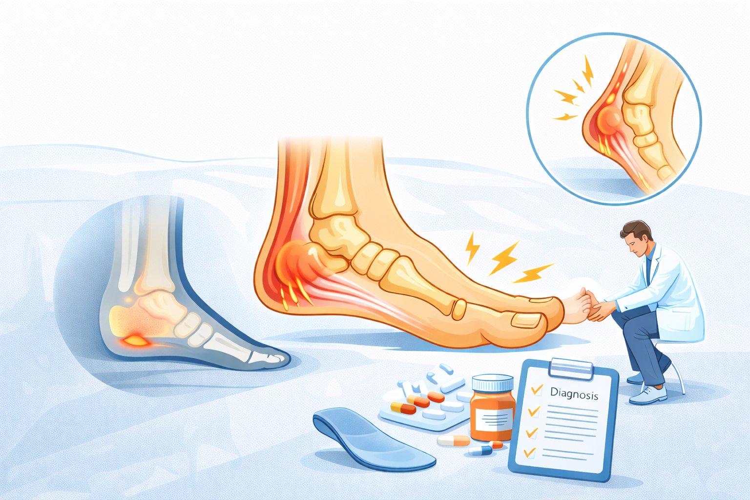 Bottom of heel pain is often caused by plantar fasciitis. Learn the symptoms, causes, treatments, and when to see a podiatrist.