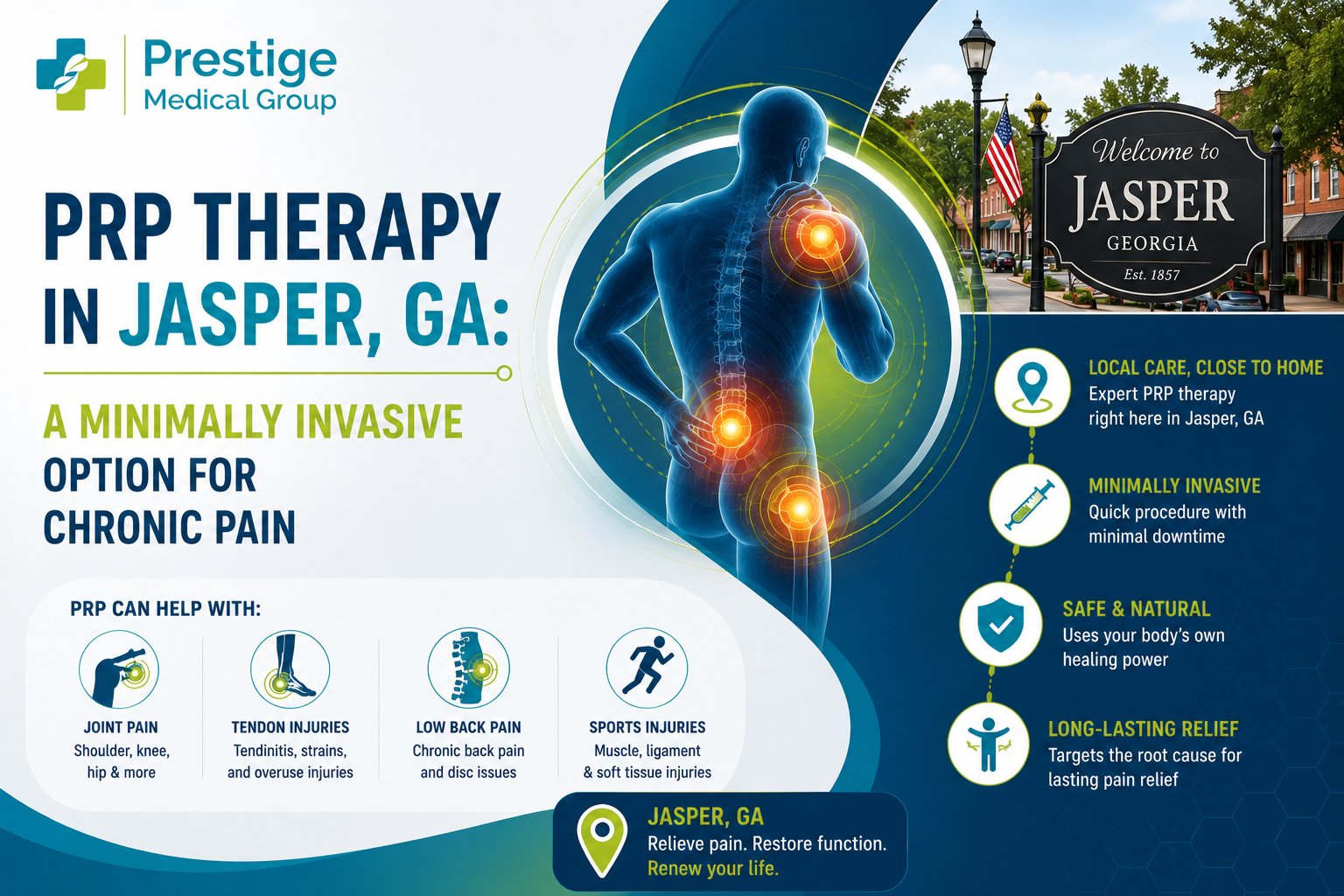Looking for PRP therapy in Jasper? Learn how this treatment helps with chronic pain and recovery.