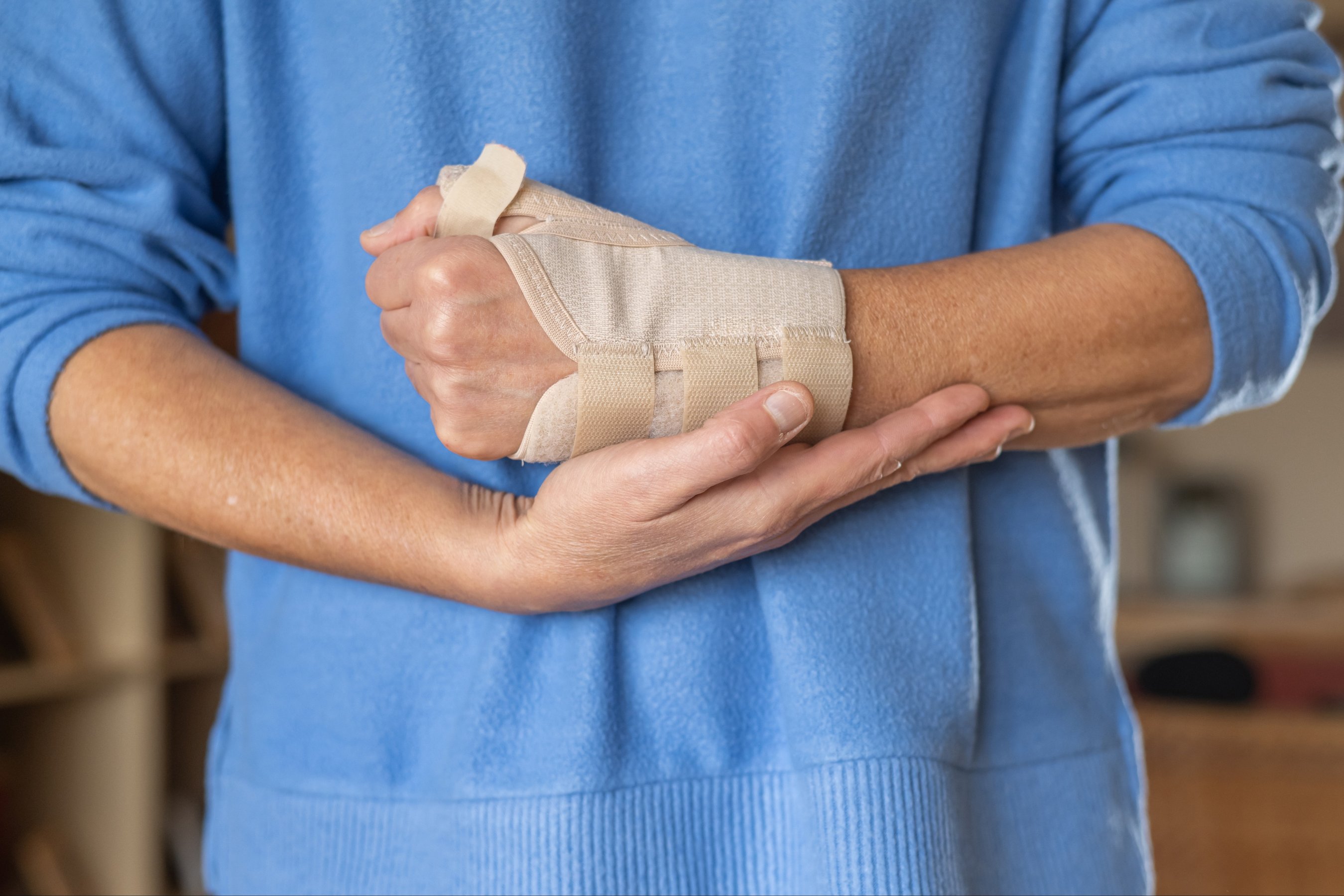 Physical Rehabilitation Concept With Protective Orthopedic Bandage For Joint Support