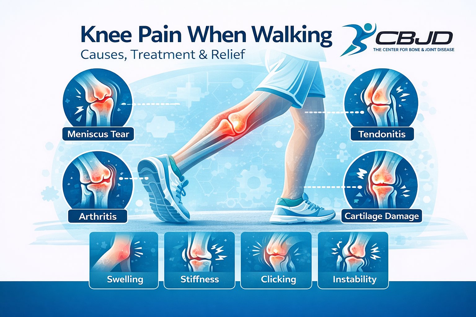 Learn why knee pain occurs while walking and explore treatment options to reduce discomfort and improve mobility.