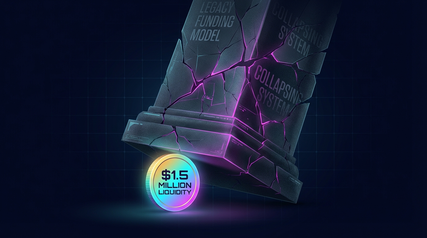 A solitary gold coin holding up a crumbling stone pillar