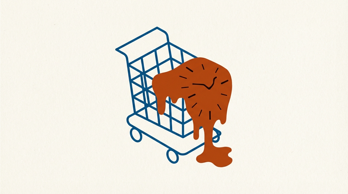 A clock melting over a digital shopping cart