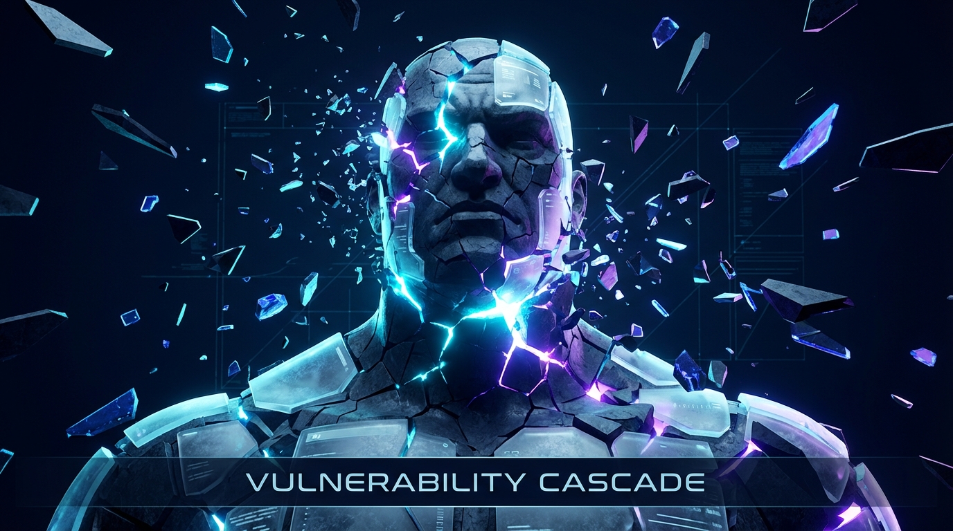 A large stone statue cracking and breaking into hundreds of smaller, sharp stones