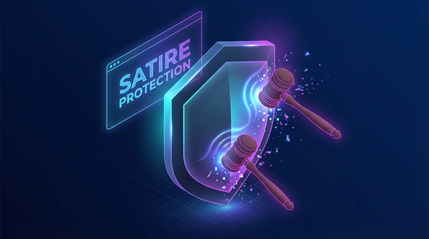 A digital shield deflecting legal gavels