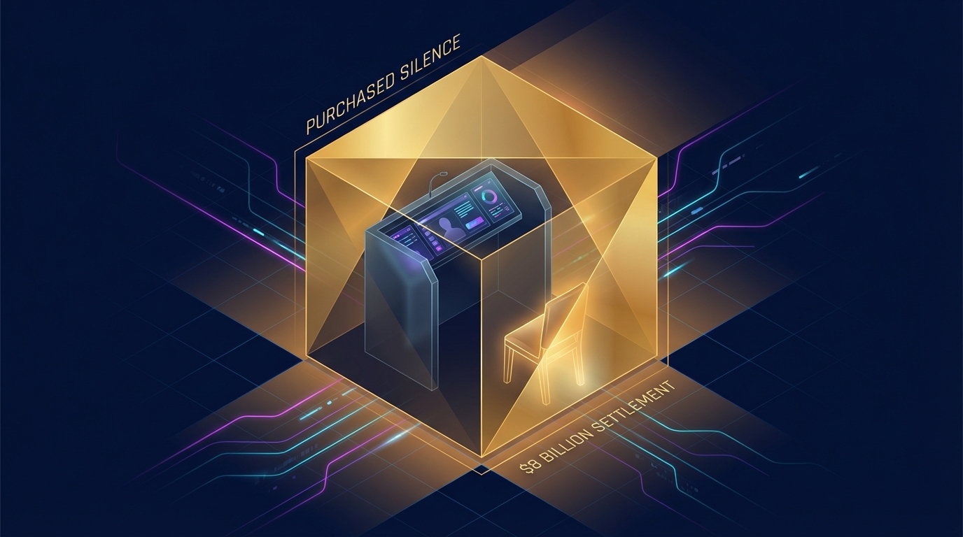 A witness stand encased in a solid gold cube