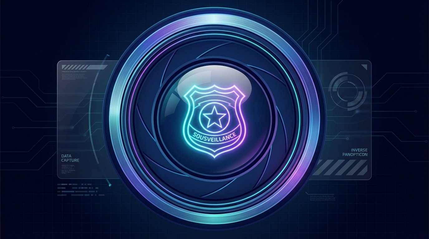 A digital camera lens reflecting a police badge