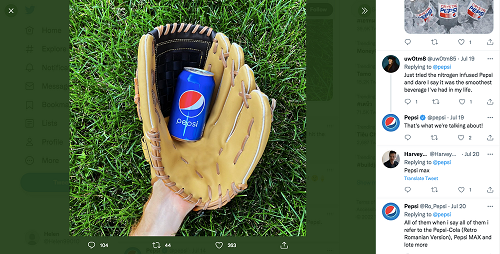Pepsi tương tác thường xuyên với người dùng trên các bài đăng của mình.