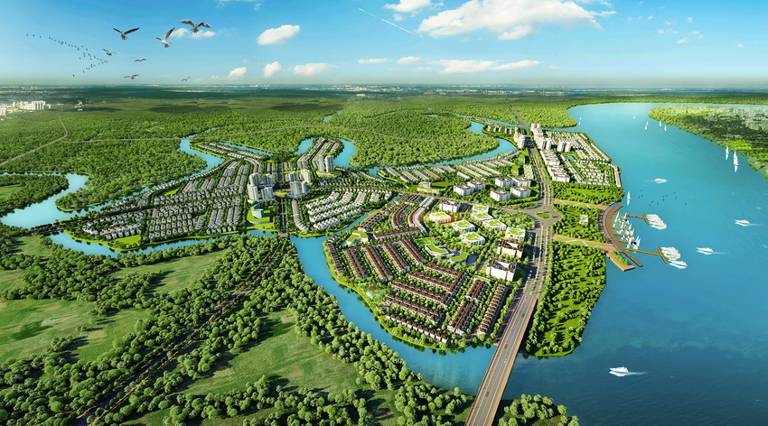 Khu đô thị sinh thái Aqua City quy mô hơn 600 ha. 70% diện tích dự án dành được cho không gian xanh và tiện ích nội khu. 