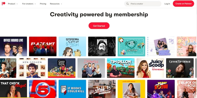 Giao diện thu hút của trang Web Patreon. Giao diện thu hút của trang Web Patreon.