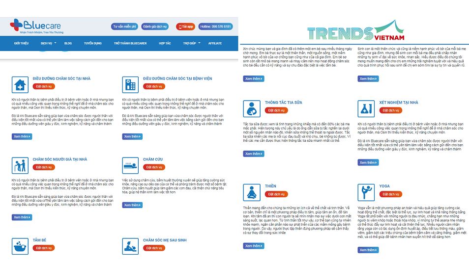 Các dịch vụ do Bluecare cung cấp được sắp xếp không theo một trật tự nào (mẹ và bé, người cao tuổi, thiền, yoga...), gây khó khăn trong việc phân loại, cá nhân hóa và đáp ứng trải nghiệm cho từng nhóm khách hàng mục tiêu.