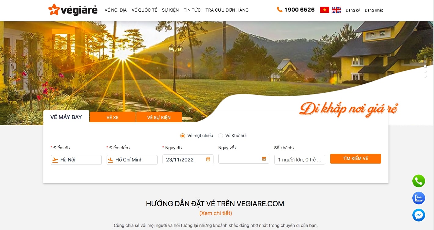 Giao diện đặt vé máy bay của Vegiare.com (Ảnh: Vegiare.com). Giao diện đặt vé máy bay của Vegiare.com (Ảnh: Vegiare.com).