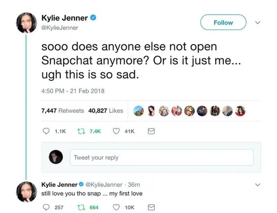 Bài đăng của Kylie Jenner về quan điểm đối với ứng dụng Snapchat đã khiến thương hiệu không khỏi lao đao.