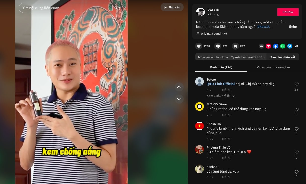 Anh Khánh, Co-Founder của Skinlosophy, sở hữu kênh TikTok hơn 90.000 người theo dõi.