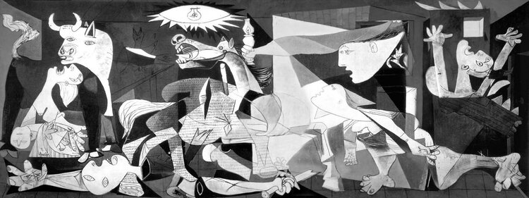 Guernica (1937) một trong những tác phẩm nổi tiếng nhất của danh họa Pablo Picasso, mô tả rõ nét về cảnh quan thành phố Guernica.