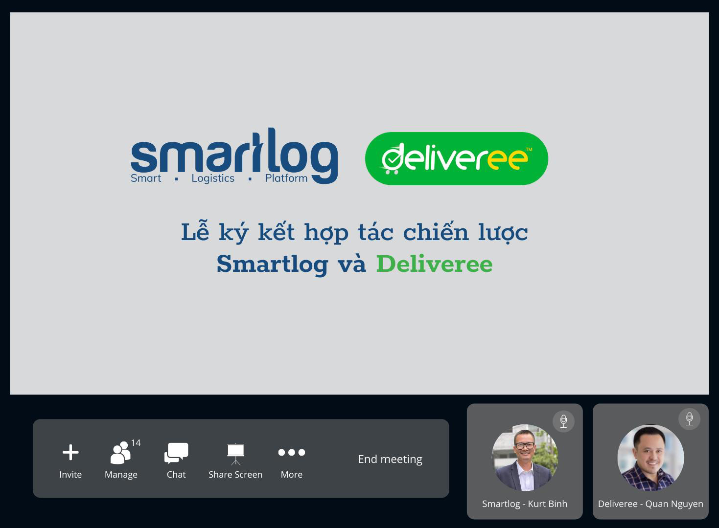 Buổi lễ ký kết diễn ra online đã đánh dấu sự hợp tác phát triển của Deliveree và Smartlog.