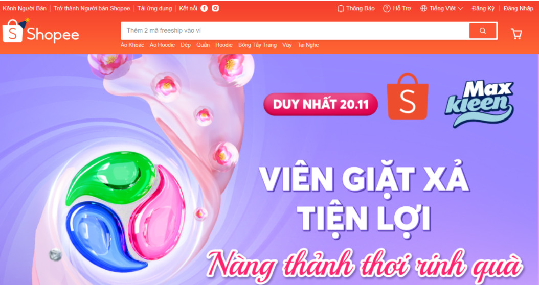 Dễ thấy Landing Page của thương hiệu sản phẩm giặt xả Max Kleen  https://shopee.vn/m/maxkleen được tạo ra với mục tiêu bán hàng và thu thập dữ liệu người dùng.